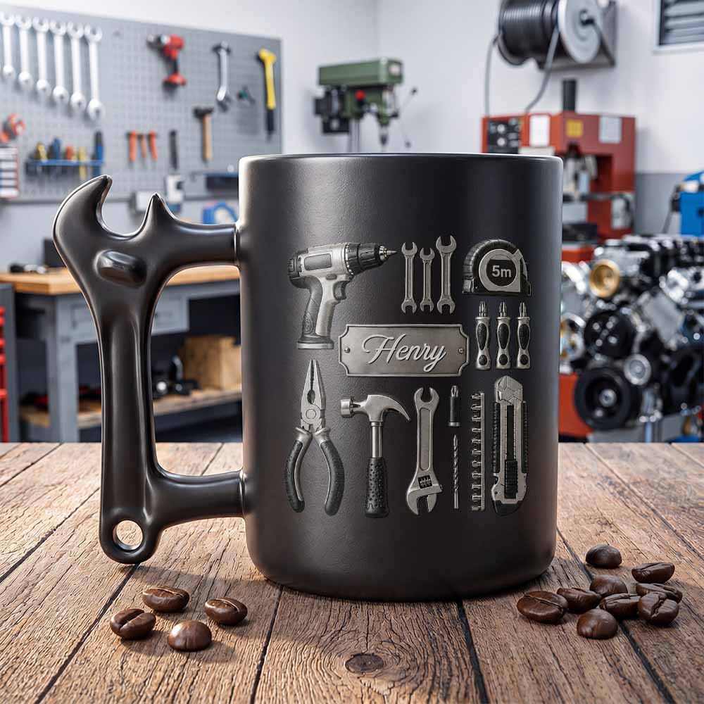 Personalized Wrench Handle Coffee Mug Custom Name Gift for Dad