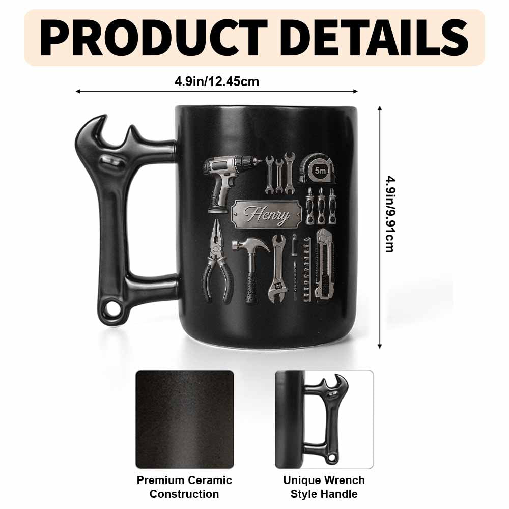 Personalized Wrench Handle Coffee Mug Custom Name Gift for Dad