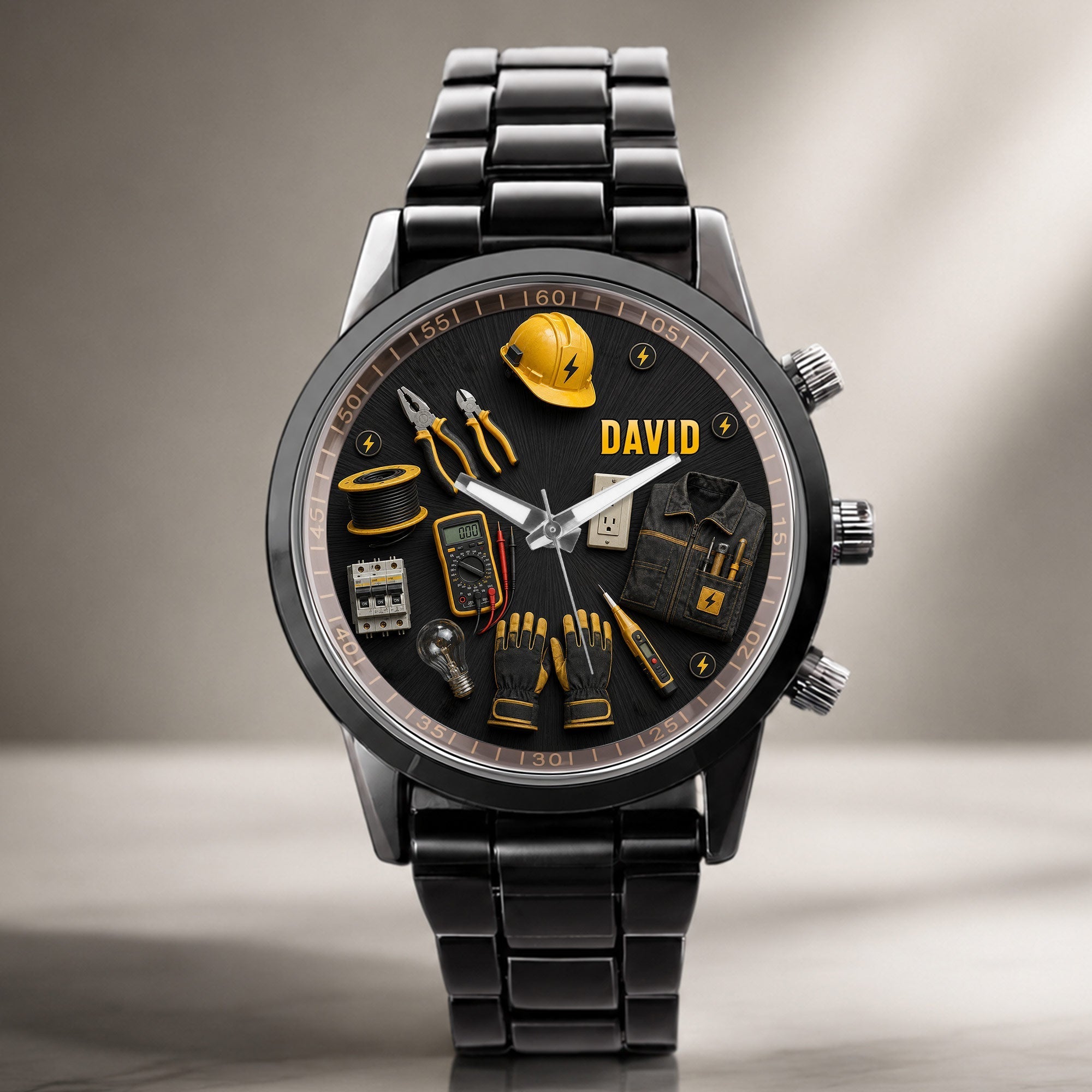Personalized Custom Men's Watch for Electrician with Name Gift