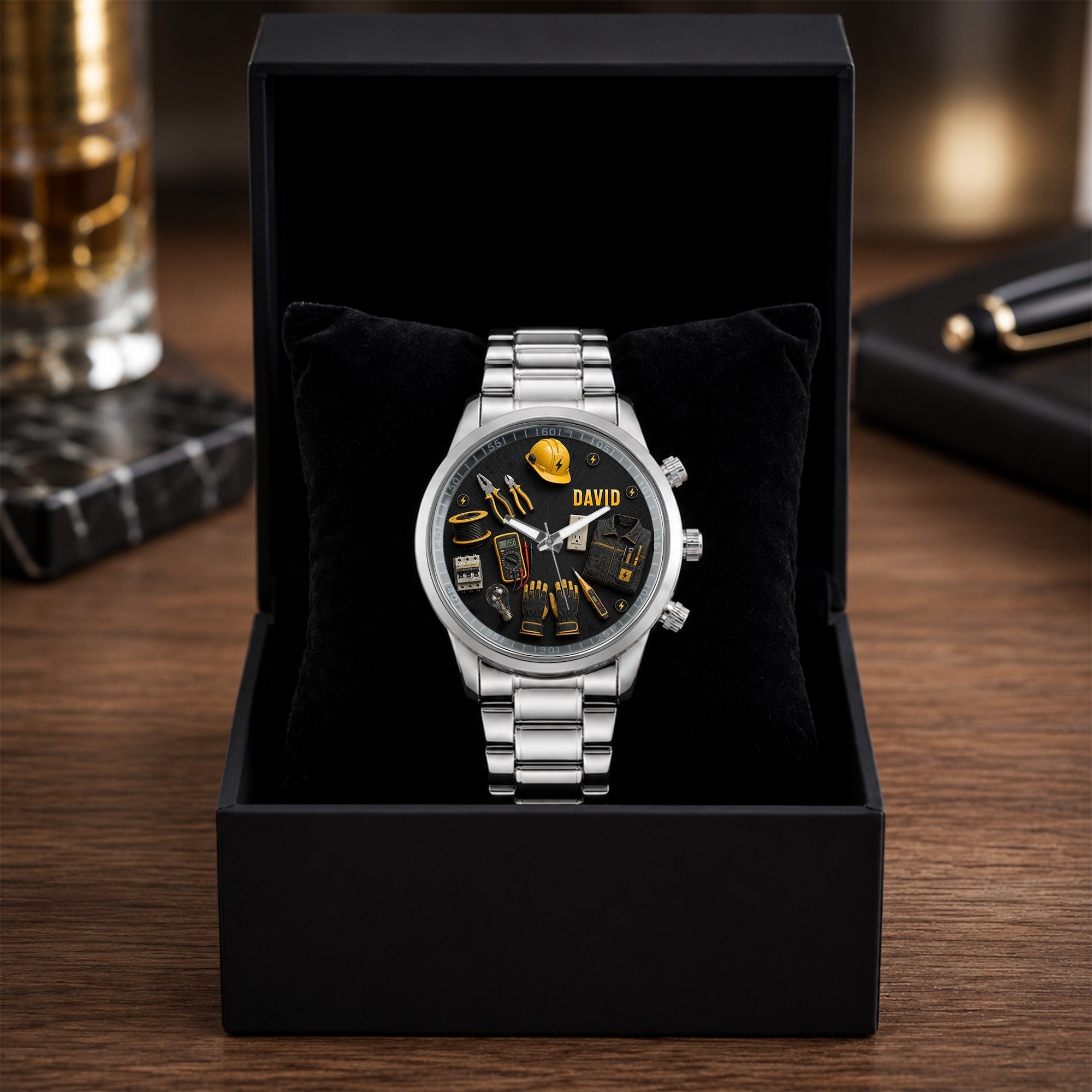Personalized Custom Men's Watch for Electrician with Name Gift