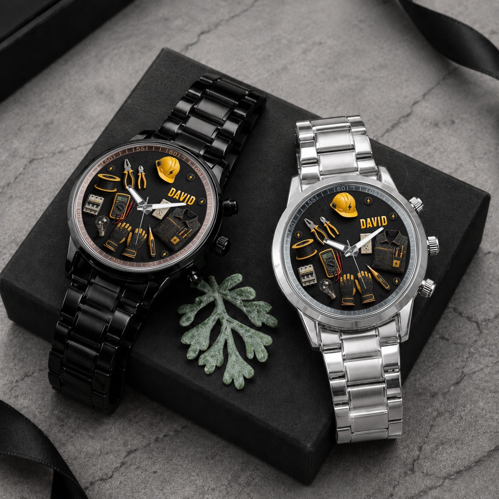 Personalized Custom Men's Watch for Electrician with Name Gift