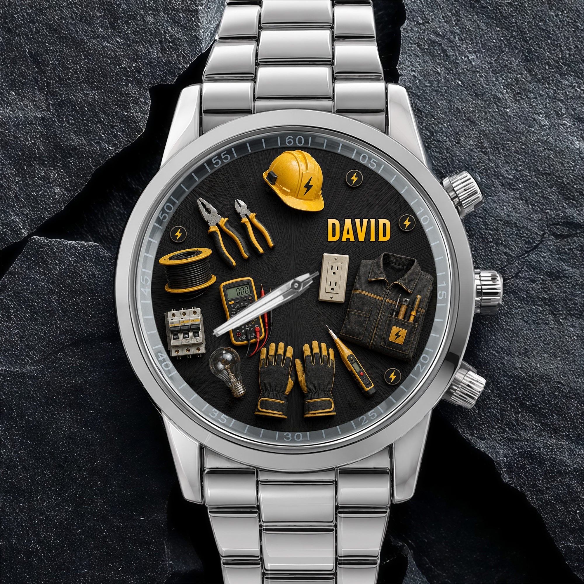 Personalized Custom Men's Watch for Electrician with Name Gift