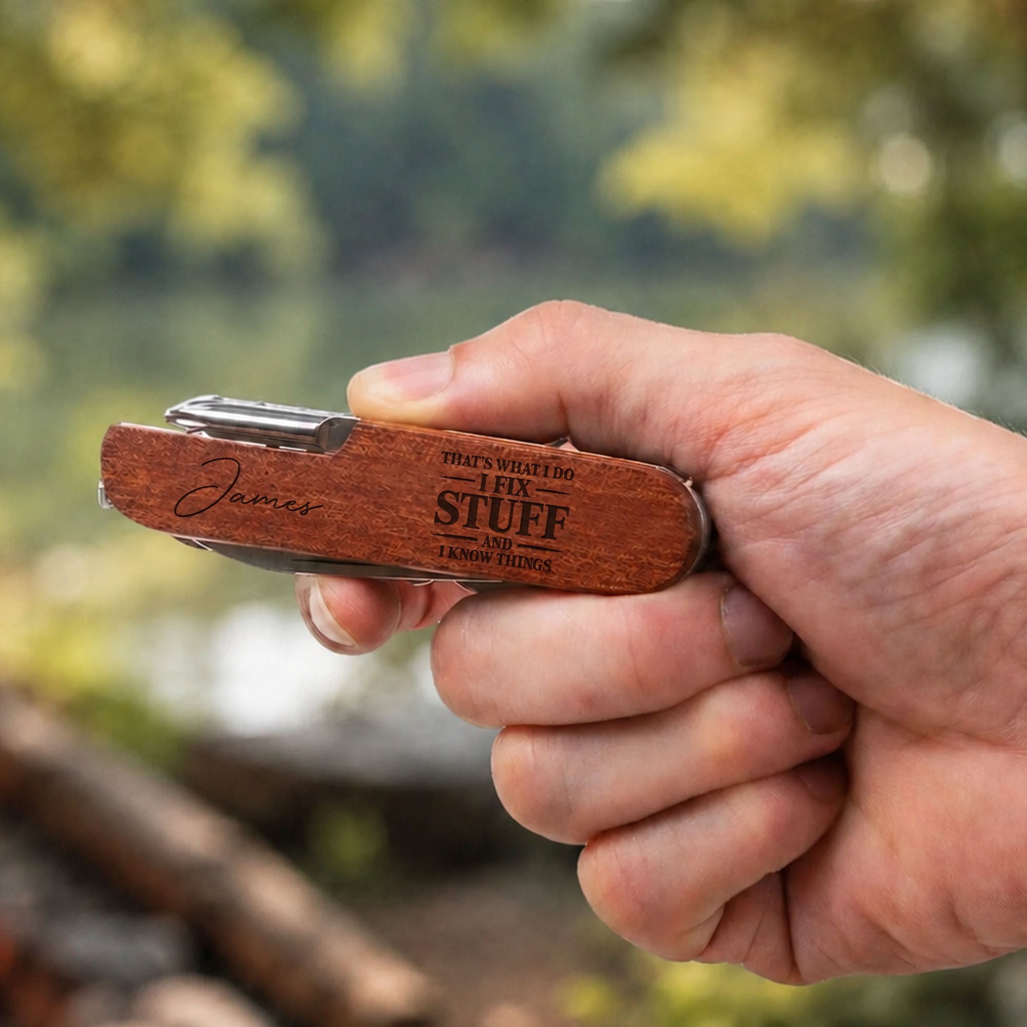 Personalized Wooden Multi Tool Custom Name Engraved Gift for Dad