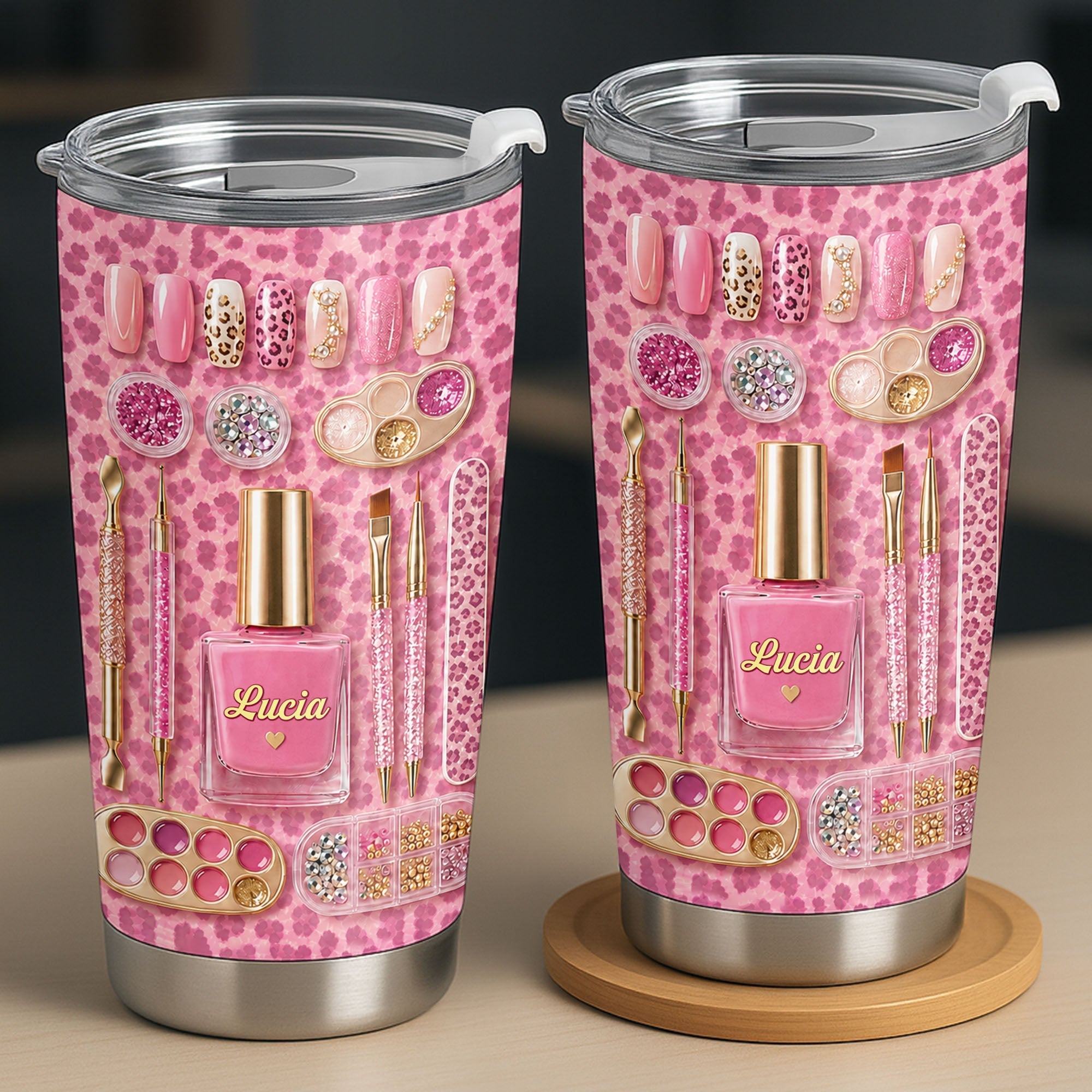 Personalized Leopard Pattern 20oz Tumbler Custom Name Gift