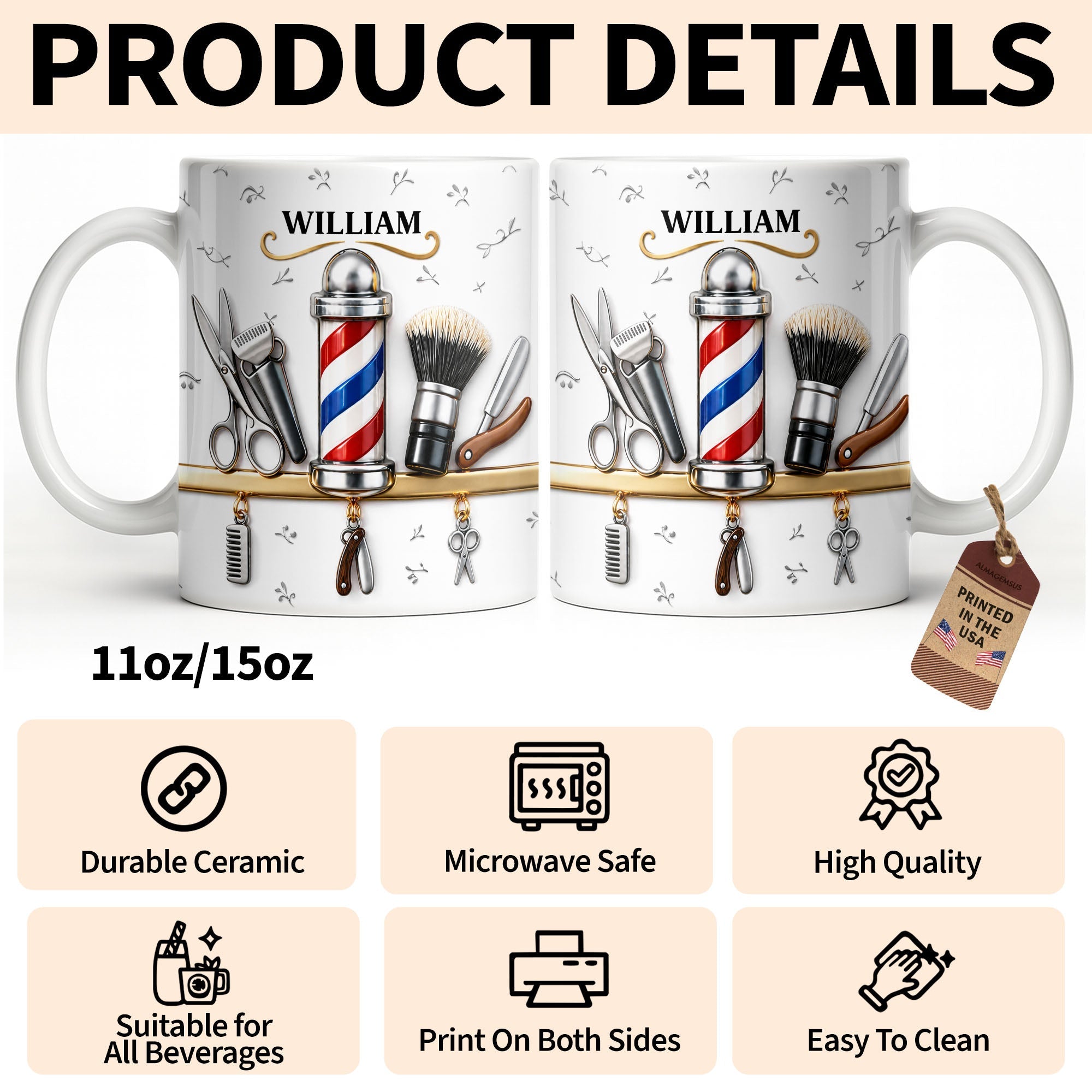 Personalized Barber Tools Coffee Mug Custom Gift for Dad