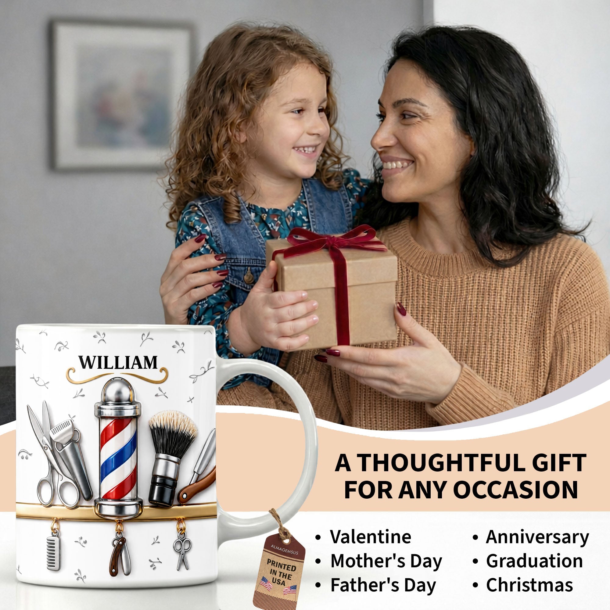 Personalized Barber Tools Coffee Mug Custom Gift for Dad