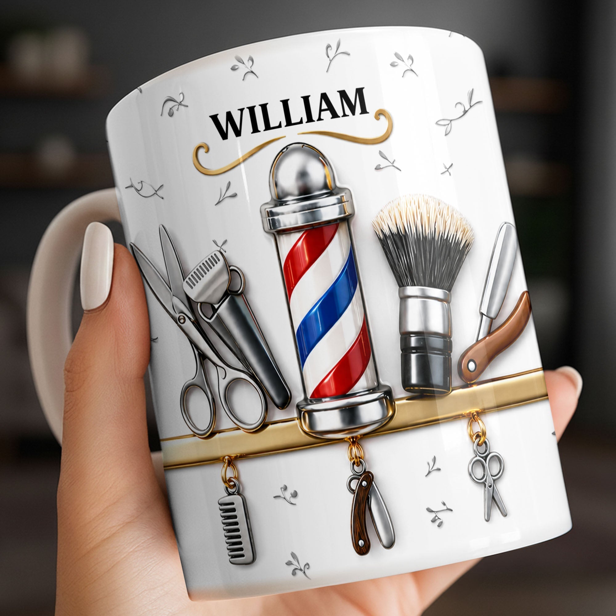 Personalized Barber Tools Coffee Mug Custom Gift for Dad