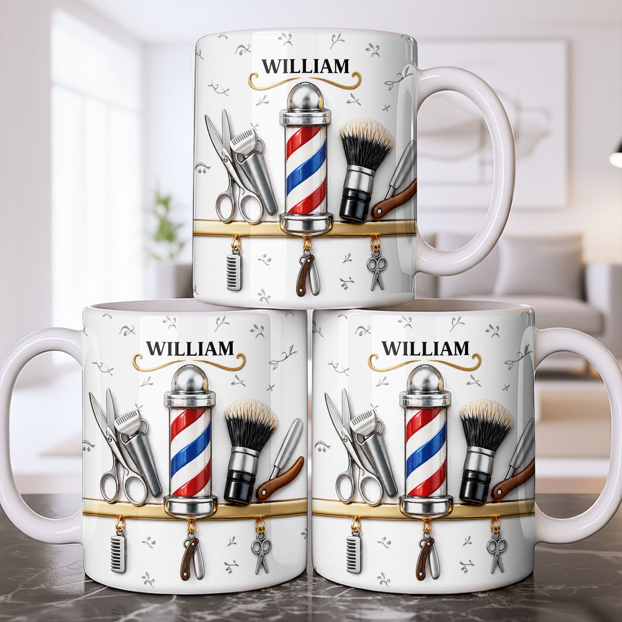 Personalized Barber Tools Coffee Mug Custom Gift for Dad