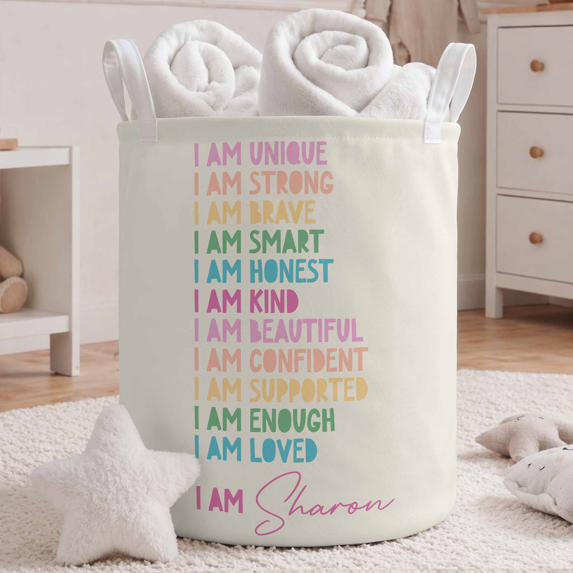 Personalized Affirmation Storage Basket Custom Name Gift for Kids