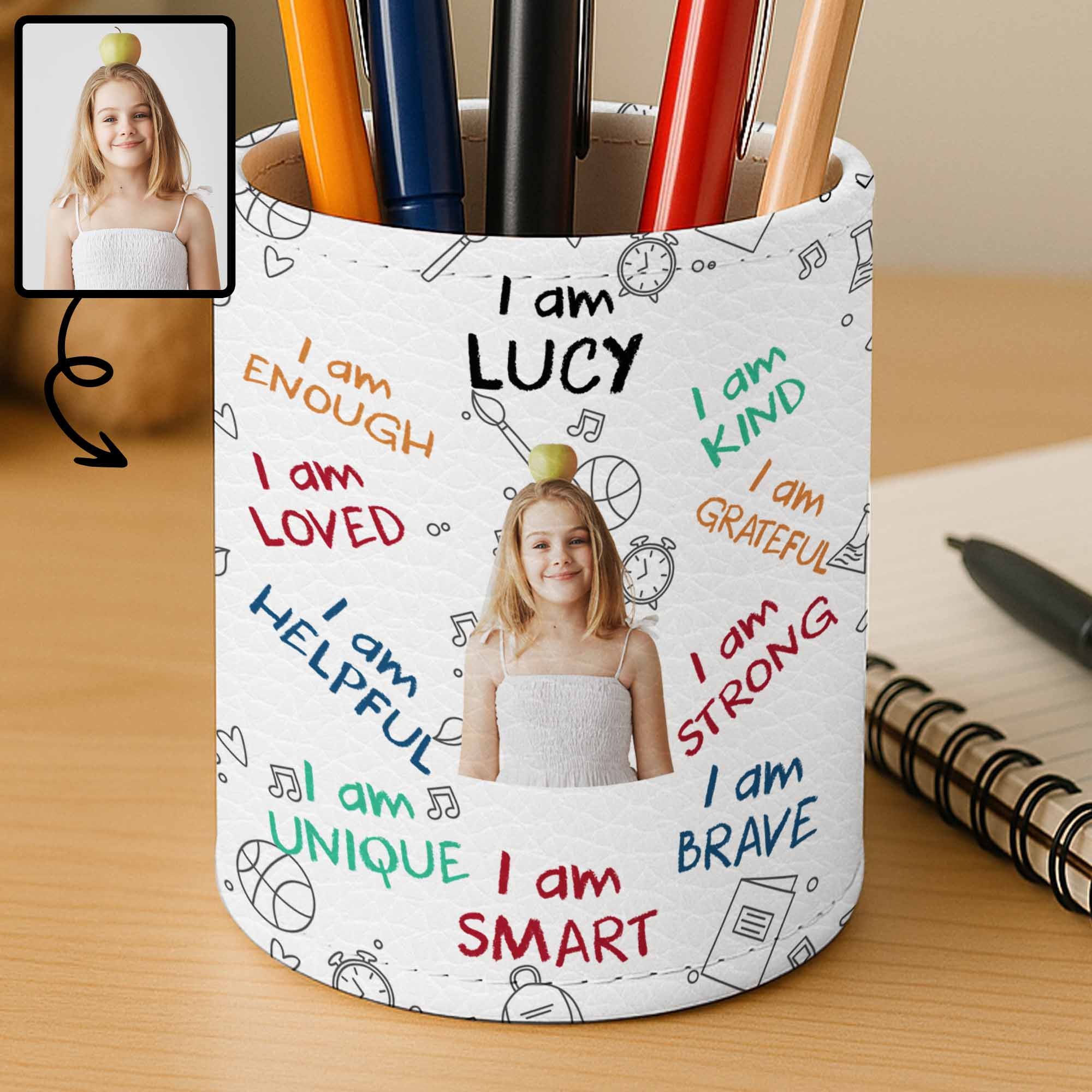 Personalized PU Leather Pen Holder Custom Name Gift for Kids