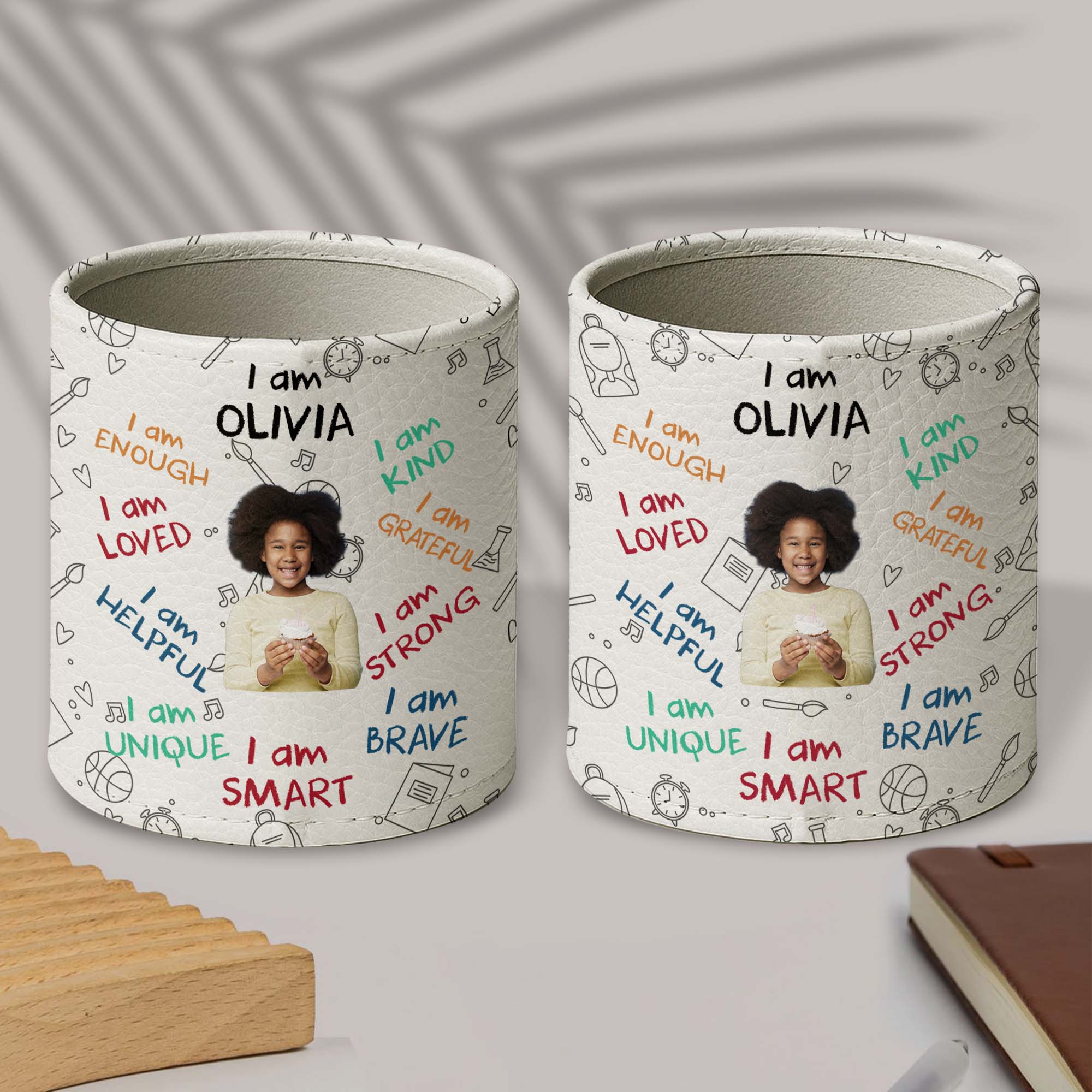 Personalized PU Leather Pen Holder Custom Name Gift for Kids