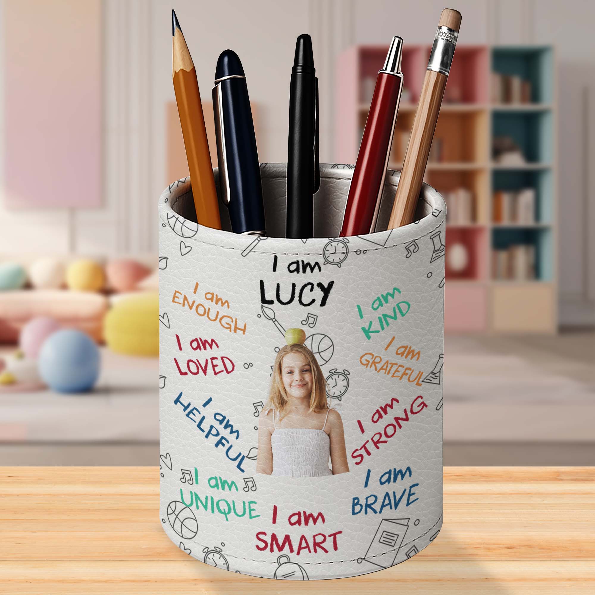 Personalized PU Leather Pen Holder Custom Name Gift for Kids