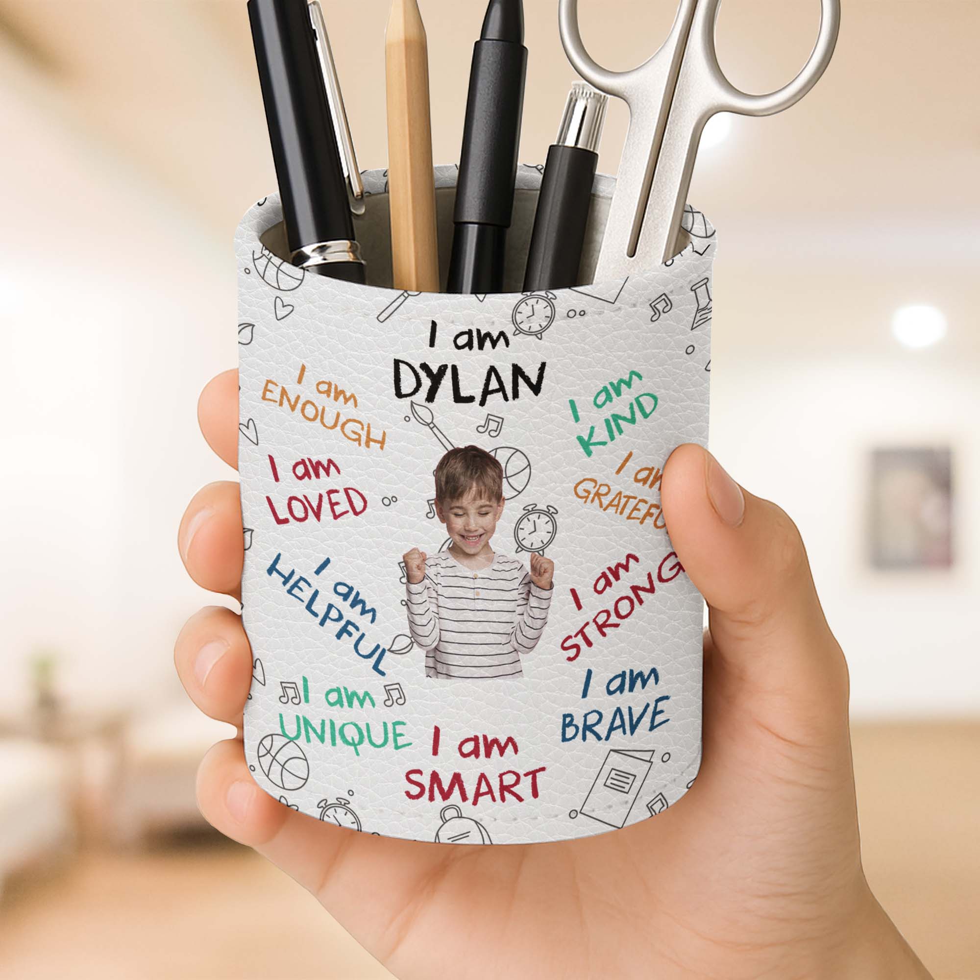 Personalized PU Leather Pen Holder Custom Name Gift for Kids