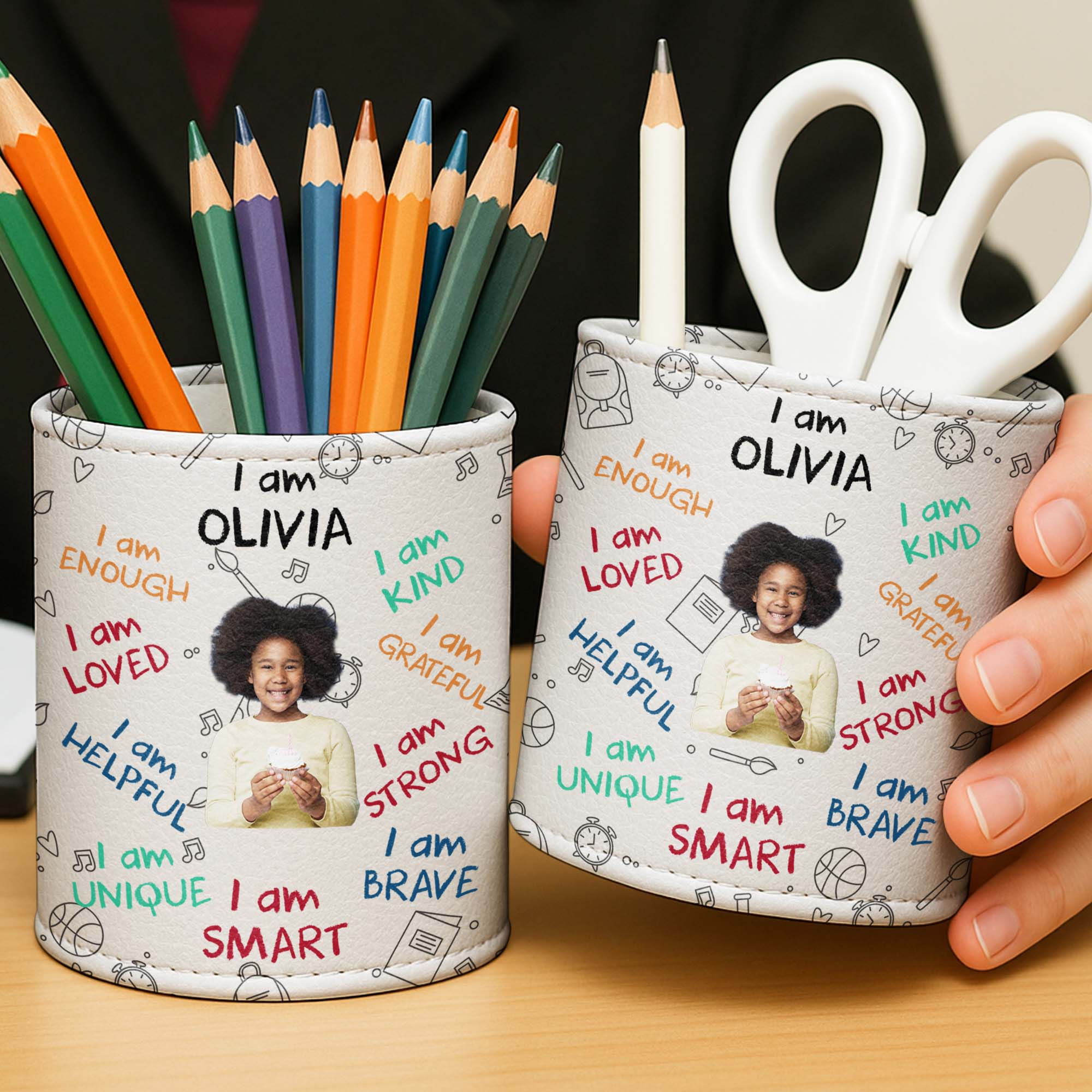 Personalized PU Leather Pen Holder Custom Name Gift for Kids