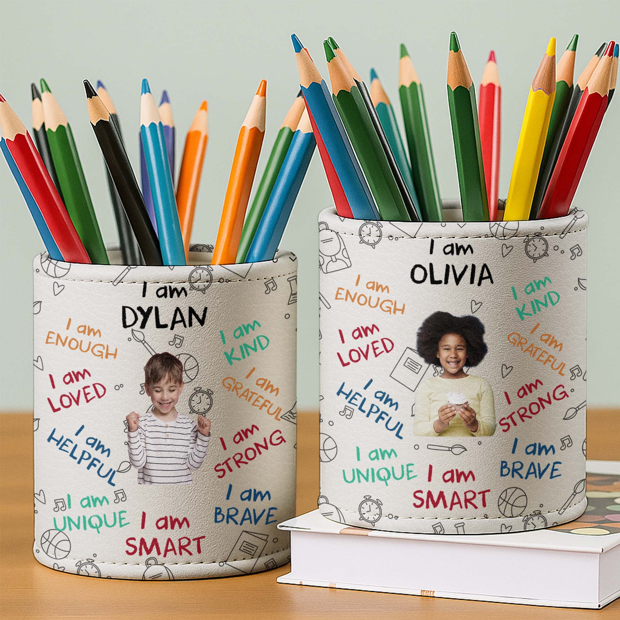 Personalized PU Leather Pen Holder Custom Name Gift for Kids
