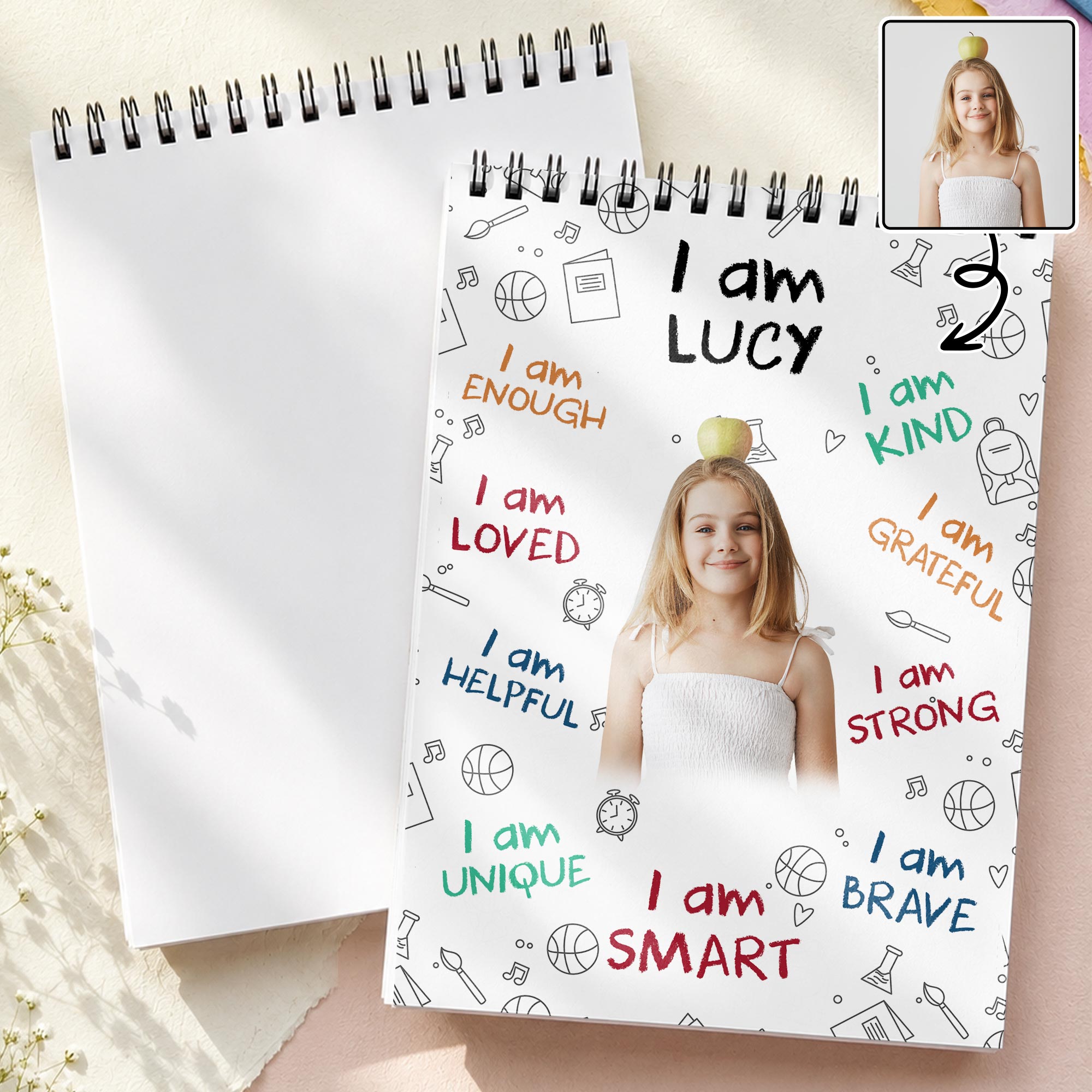 Personalized Sketch Book Custom Photo Affirmations Gift for Kids