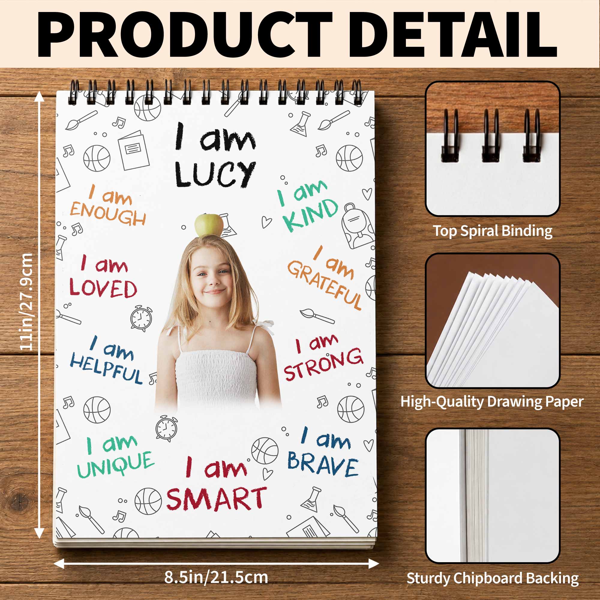 Personalized Sketch Book Custom Photo Affirmations Gift for Kids