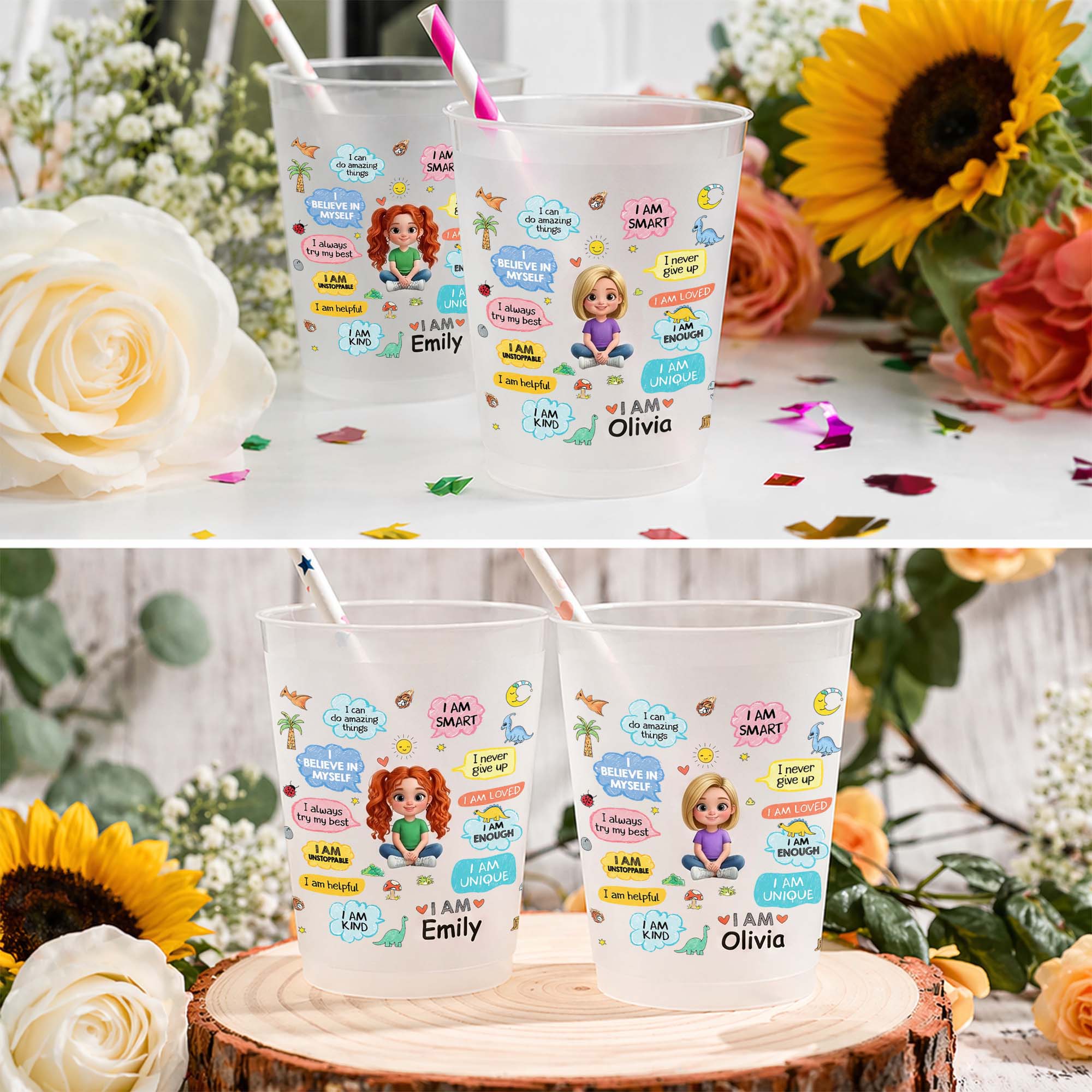 Personalized Frosted Cups Custom Name Kids Dinosaur Gift