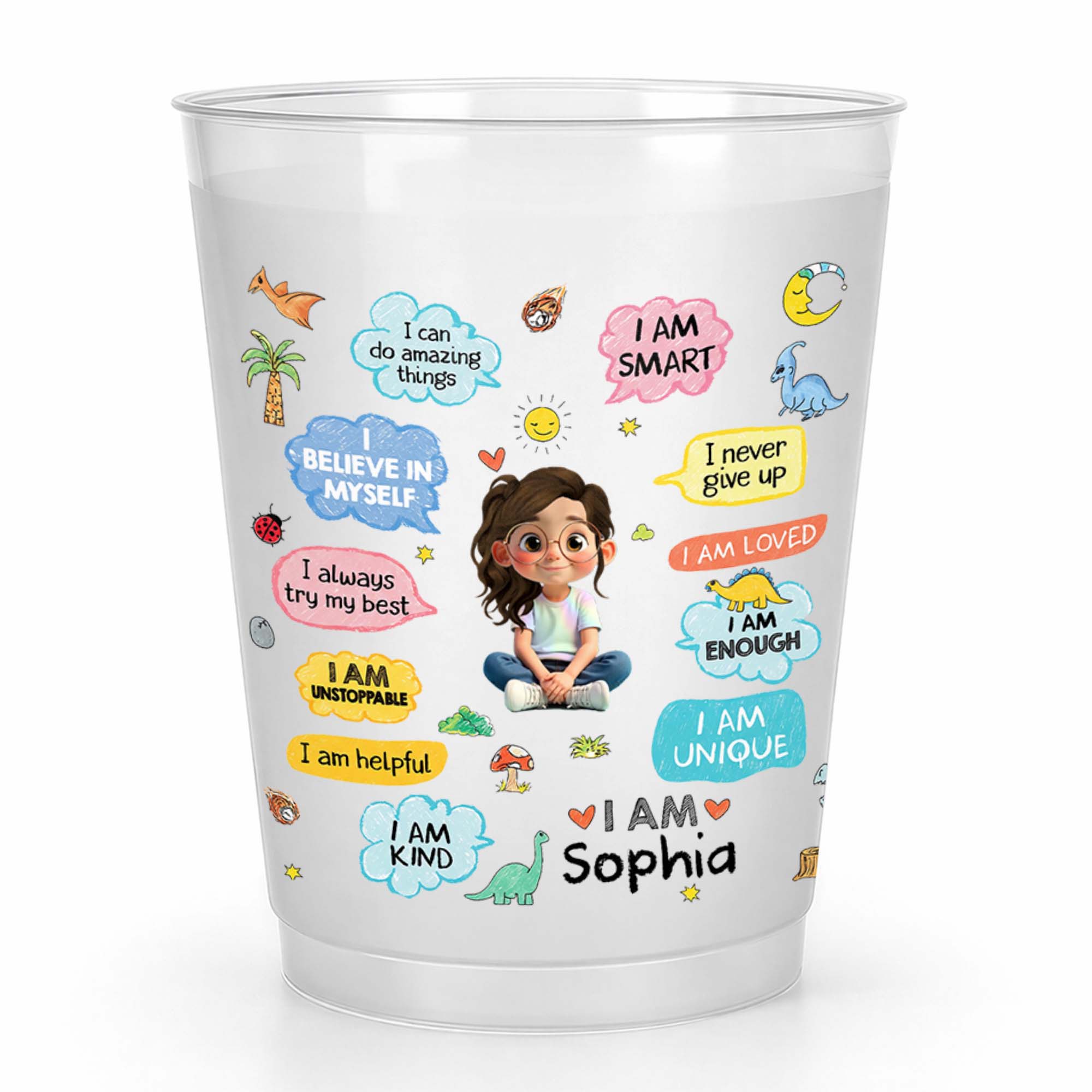 Personalized Frosted Cups Custom Name Kids Dinosaur Gift