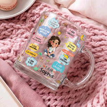 Load image into Gallery viewer, Personalized Kids Glass Mug Custom Dinosaurs Affirmation Gift

