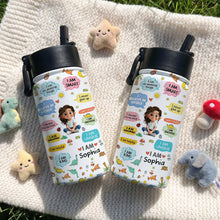 Load image into Gallery viewer, Personalized Kids Water Bottle with Straw Custom Name Dinosaur Design
