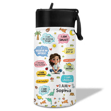 Load image into Gallery viewer, Personalized Kids Water Bottle with Straw Custom Name Dinosaur Design
