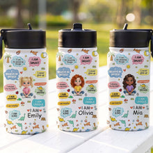 Load image into Gallery viewer, Personalized Kids Water Bottle with Straw Custom Name Dinosaur Design
