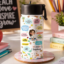 Load image into Gallery viewer, Personalized Kids Water Bottle with Straw Custom Name Dinosaur Design
