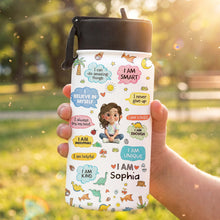 Load image into Gallery viewer, Personalized Kids Water Bottle with Straw Custom Name Dinosaur Design
