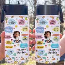 Load image into Gallery viewer, Personalized Kids Water Bottle with Straw Custom Name Dinosaur Design
