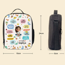Load image into Gallery viewer, Personalized Kids Lunch Bag with Dinosaurs &amp; Affirmations
