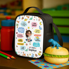 Load image into Gallery viewer, Personalized Kids Lunch Bag with Dinosaurs &amp; Affirmations
