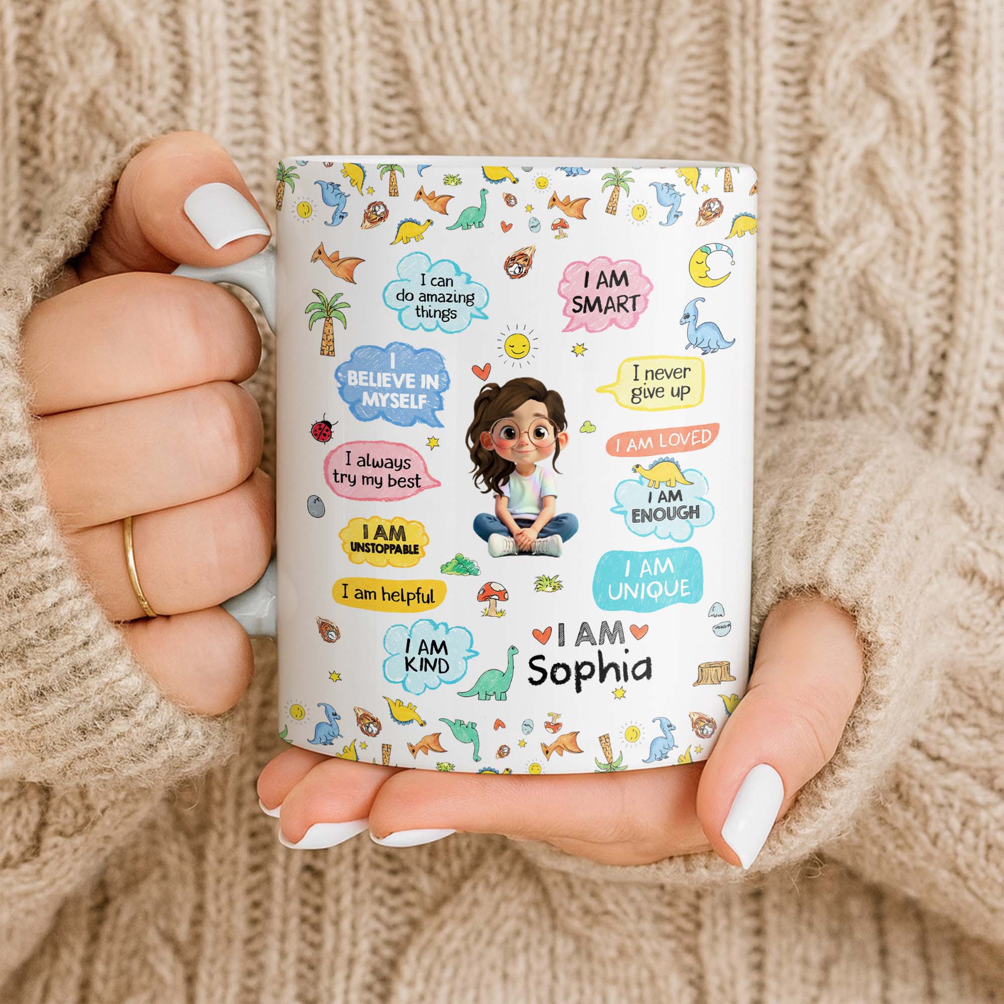 Personalized Dinosaur Affirmations Coffee Mug for Kids