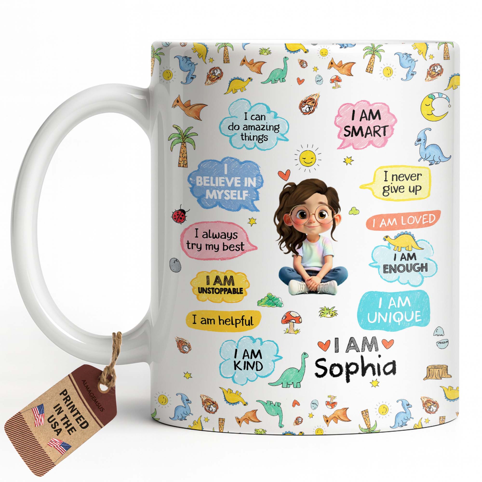 Personalized Dinosaur Affirmations Coffee Mug for Kids