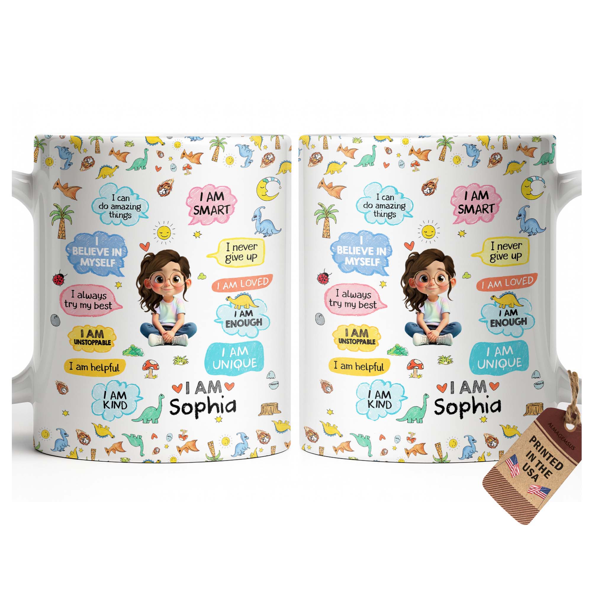 Personalized Dinosaur Affirmations Coffee Mug for Kids