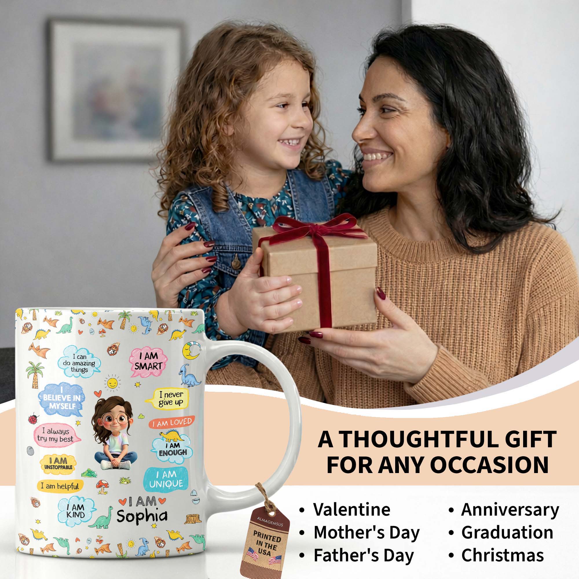 Personalized Dinosaur Affirmations Coffee Mug for Kids