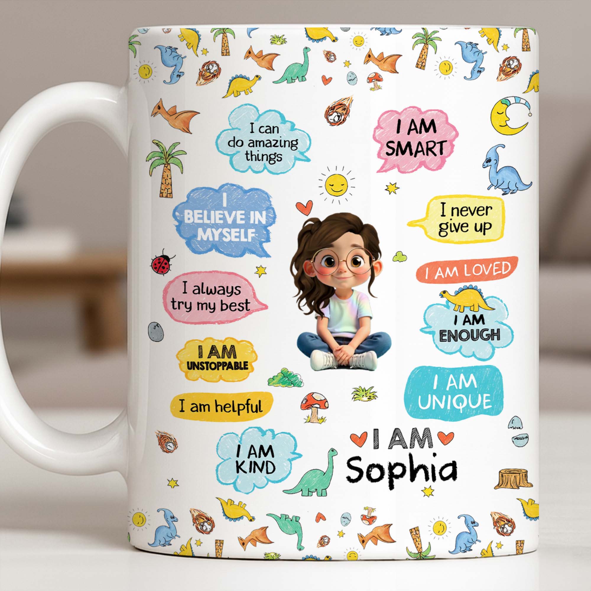 Personalized Dinosaur Affirmations Coffee Mug for Kids