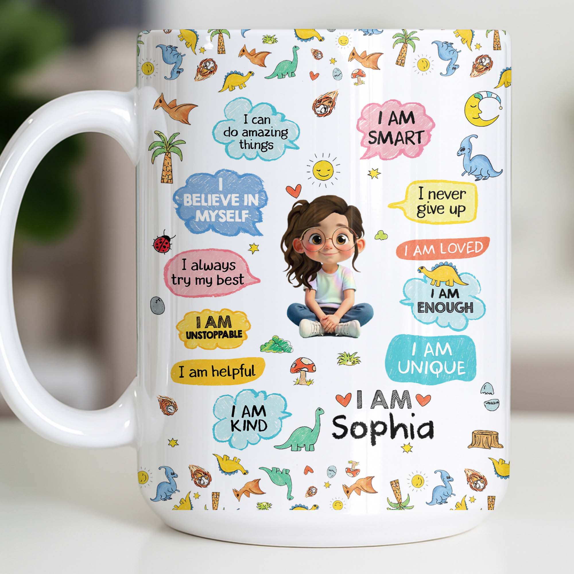 Personalized Dinosaur Affirmations Coffee Mug for Kids