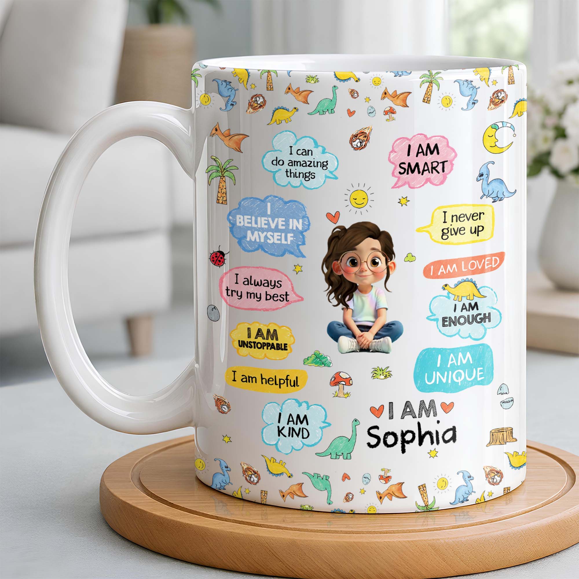 Personalized Dinosaur Affirmations Coffee Mug for Kids