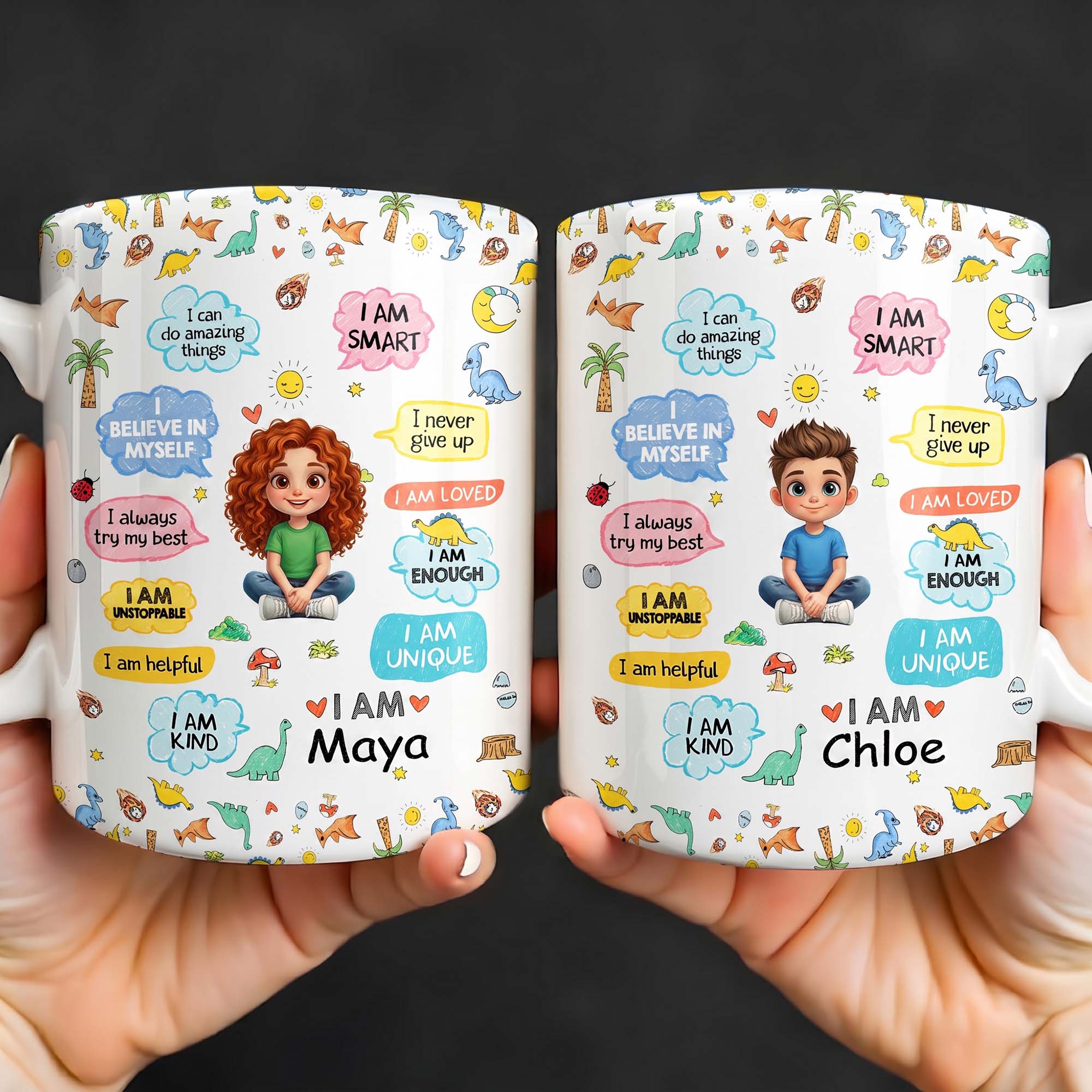 Personalized Dinosaur Affirmations Coffee Mug for Kids
