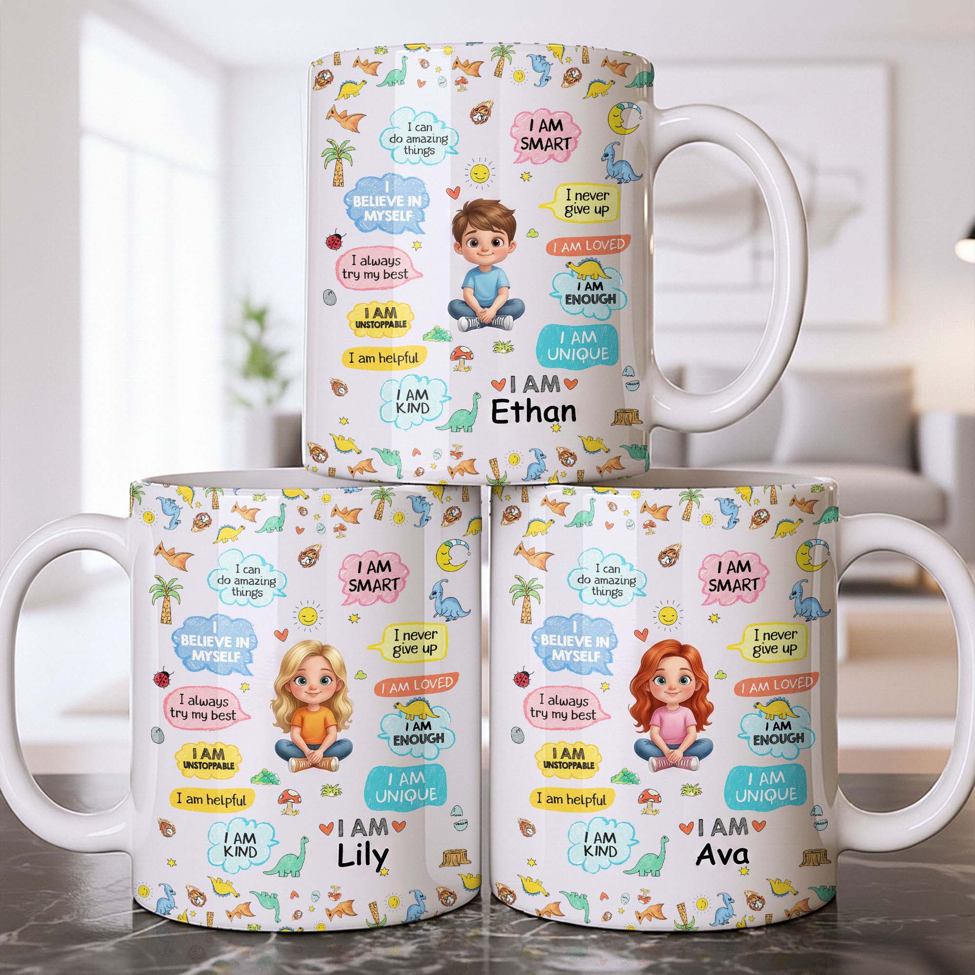 Personalized Dinosaur Affirmations Coffee Mug for Kids