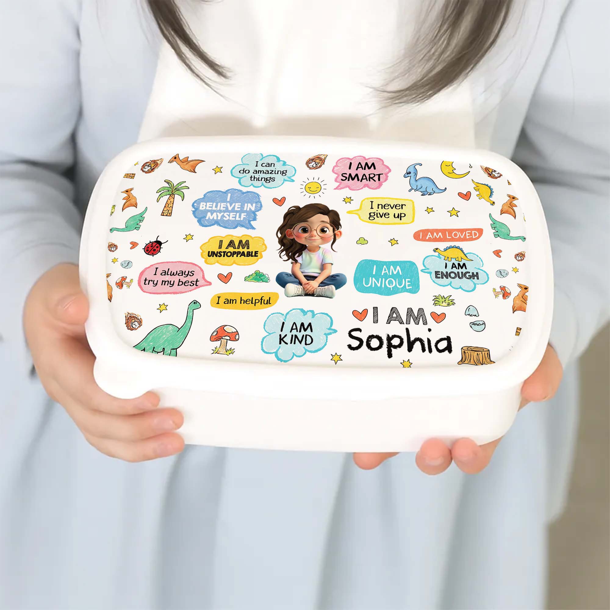 Personalized Kids Lunch Box Dinosaur Custom Name Gift for Girls