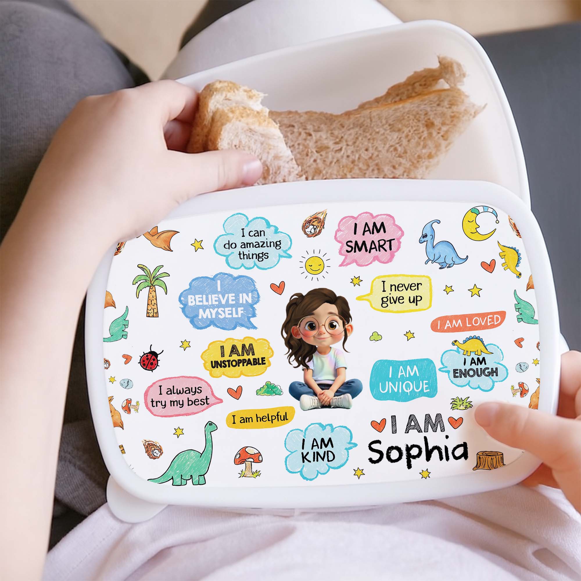 Personalized Kids Lunch Box Dinosaur Custom Name Gift for Girls