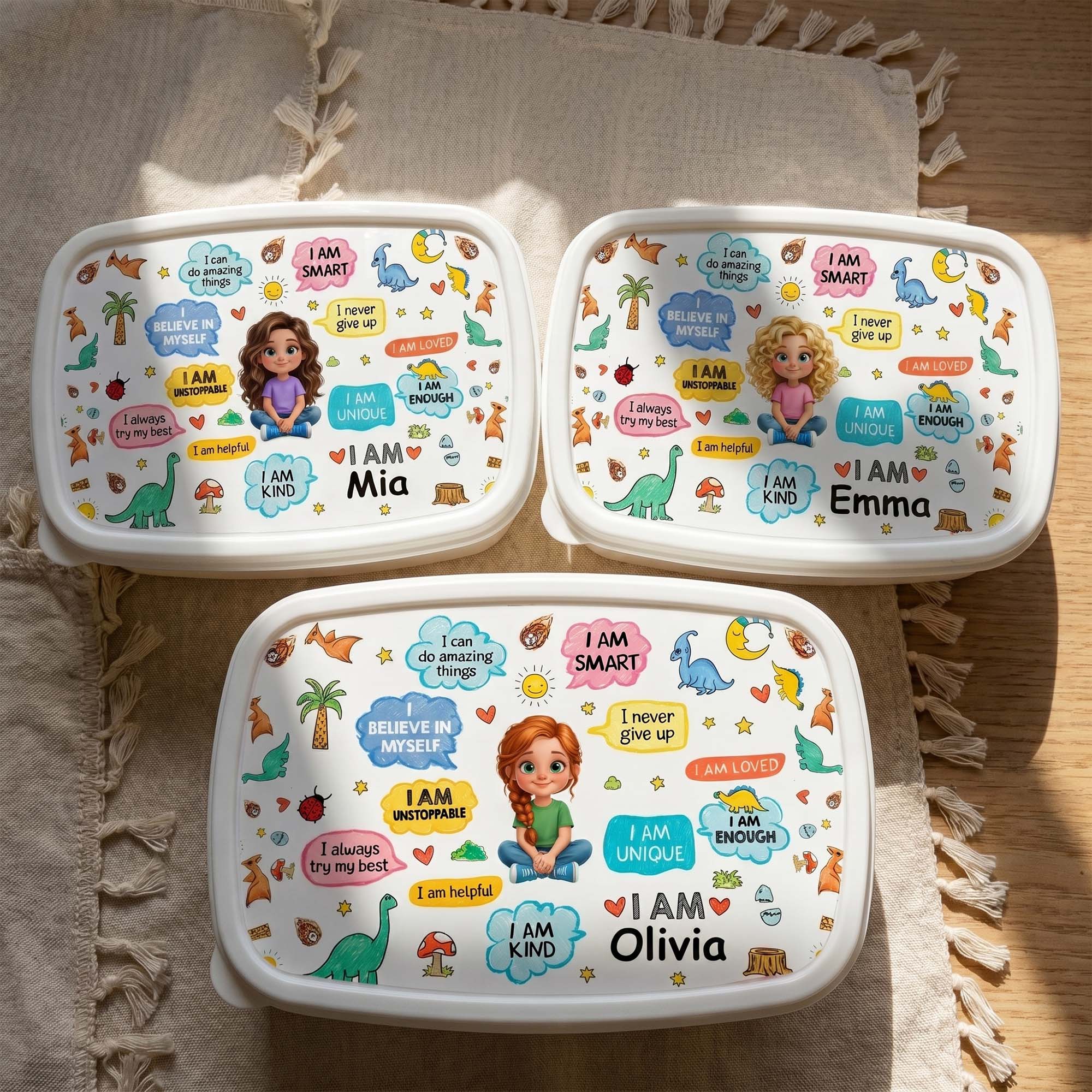 Personalized Kids Lunch Box Dinosaur Custom Name Gift for Girls