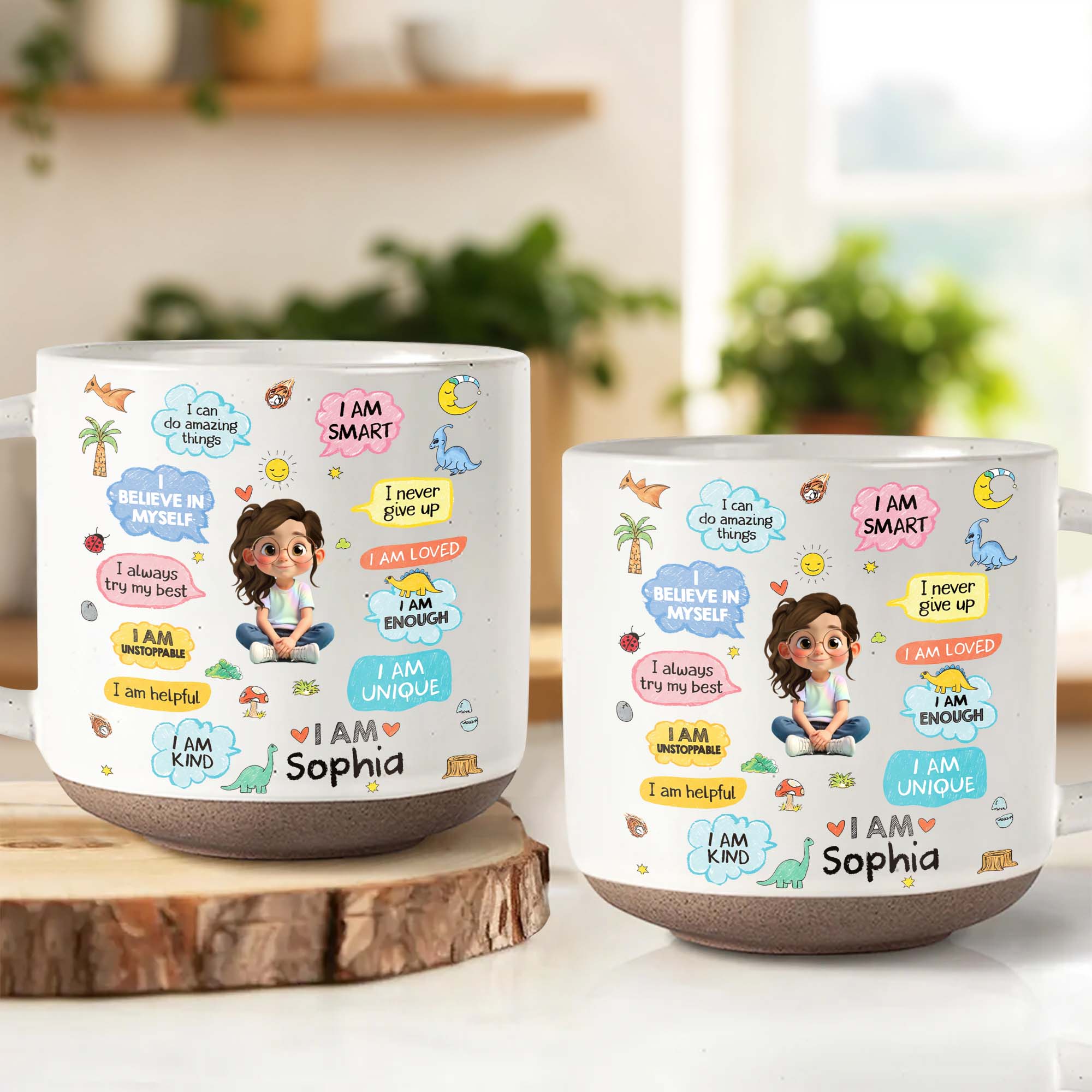 Personalized Dinosaur Affirmations Pottery Mug for Kids Gift