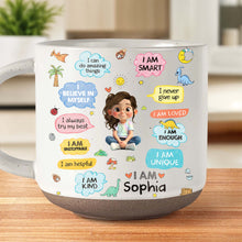 Load image into Gallery viewer, Personalized Dinosaur Affirmations Pottery Mug for Kids Gift
