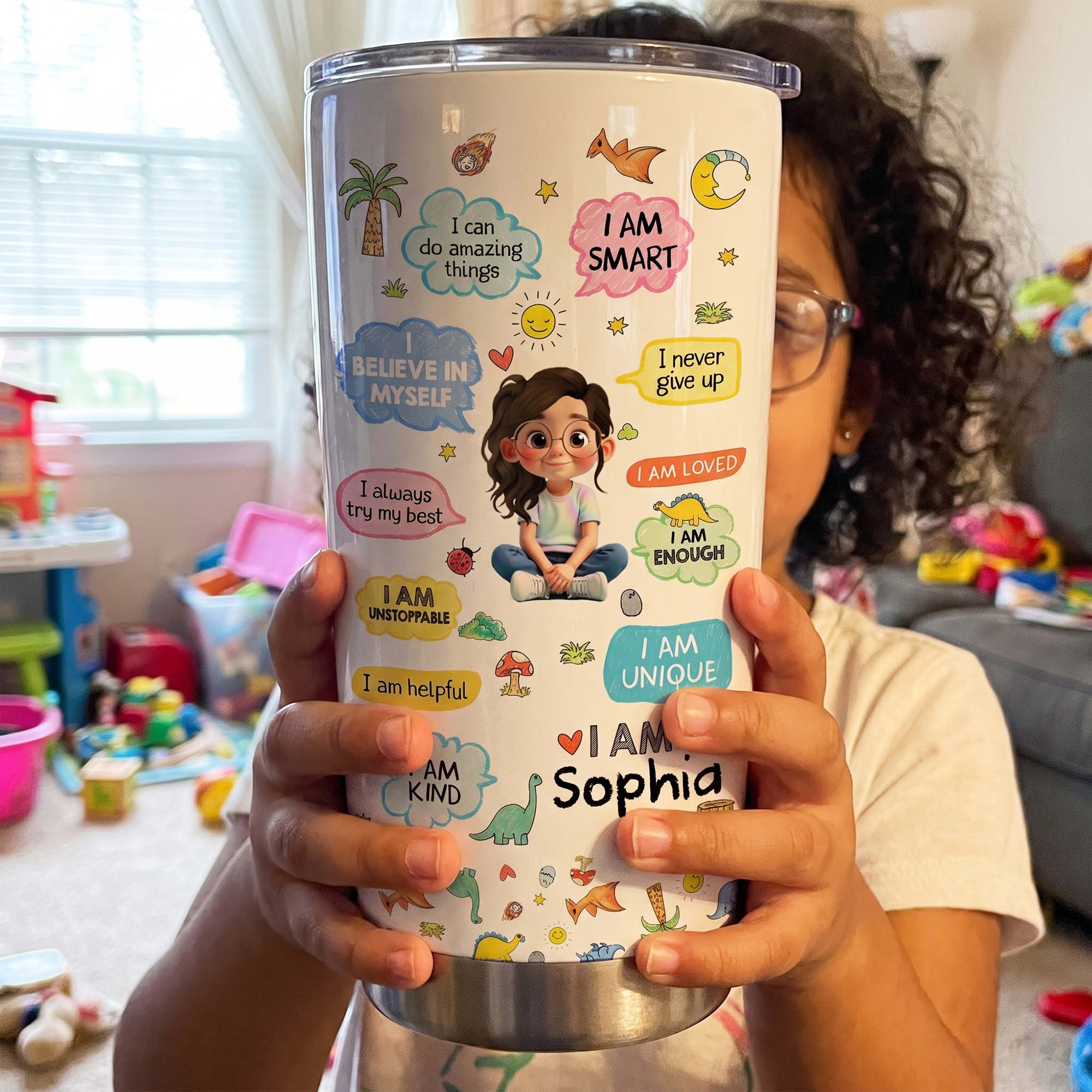 Personalized Kids Affirmations Tumbler 20oz Custom Name Gift