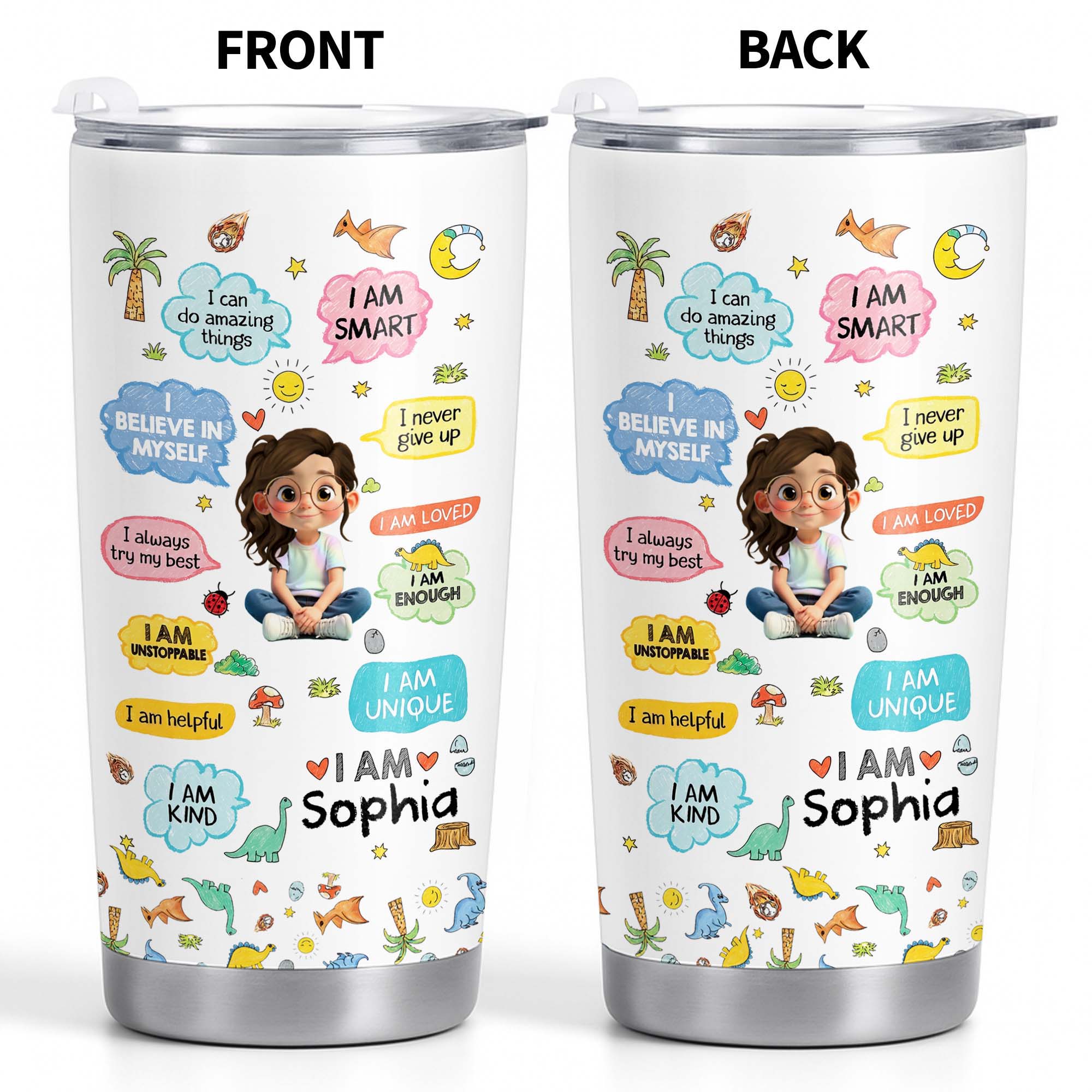 Personalized Kids Affirmations Tumbler 20oz Custom Name Gift
