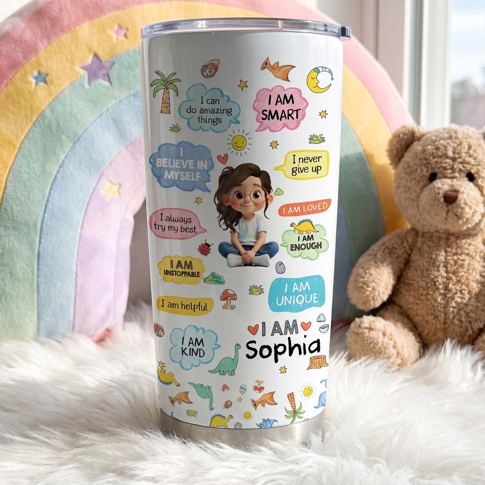 Personalized Kids Affirmations Tumbler 20oz Custom Name Gift