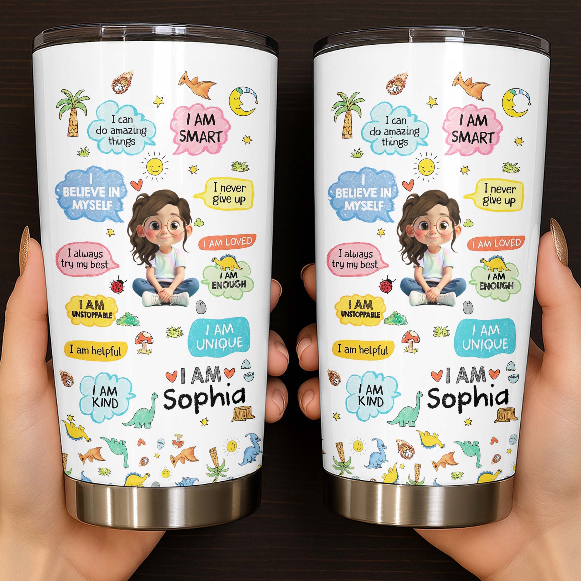 Personalized Kids Affirmations Tumbler 20oz Custom Name Gift